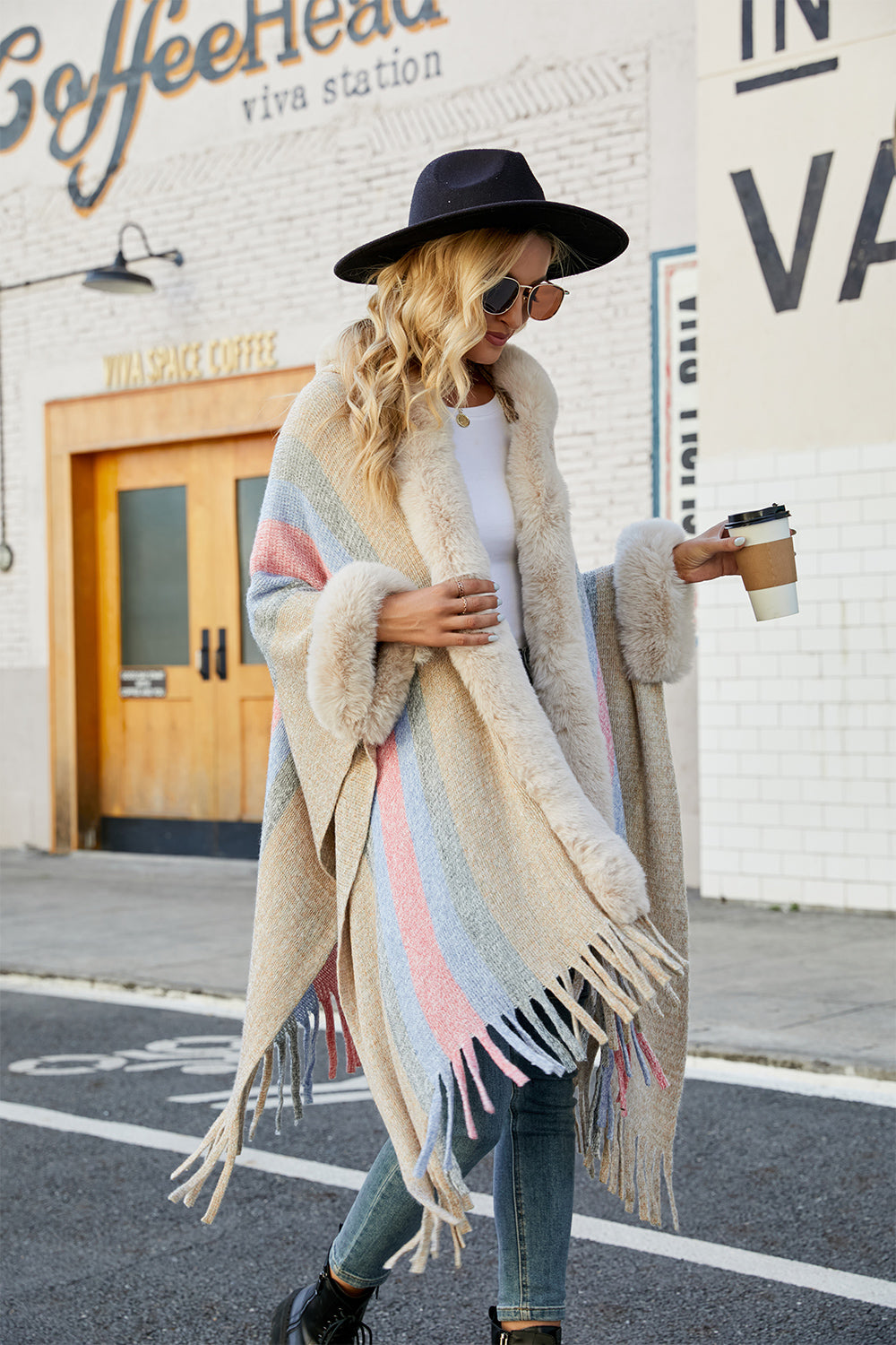 Color Block Fringe Detail Poncho – Giga Store