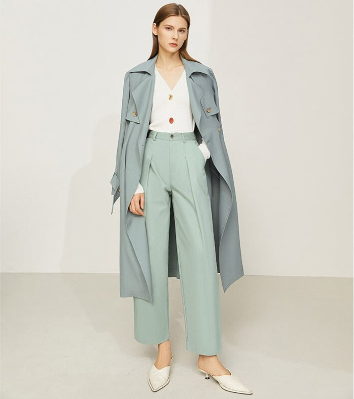 Minimalism Women's Trench Coat Office Fashion Lapel Double Breasted Jackets  Female Sashes Windbreaker Coat