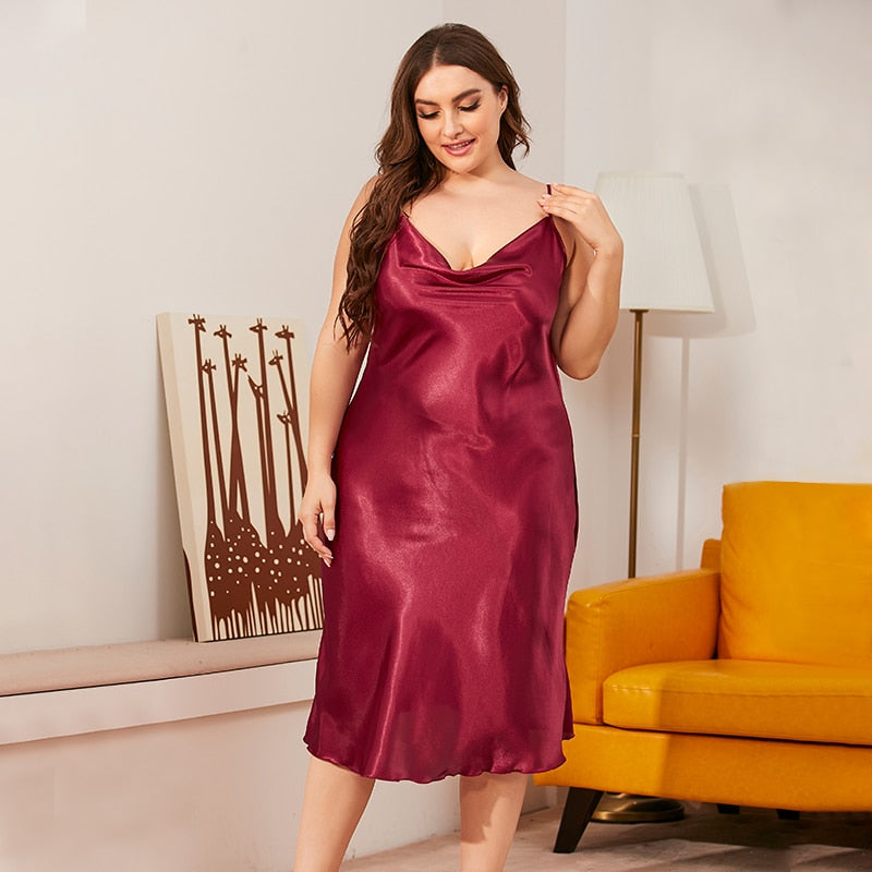 Dress home suit Women Solid Thin Satin Nightdress Sleepwear Sexy